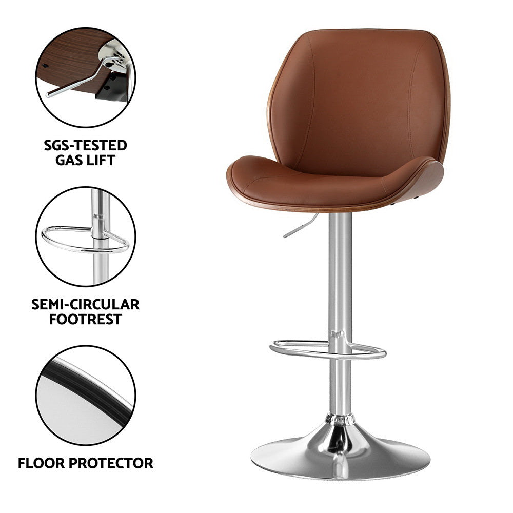 Artiss 2X Bar Stools Bentwood Adjustable Kitchen Counter Chair Leather Brown