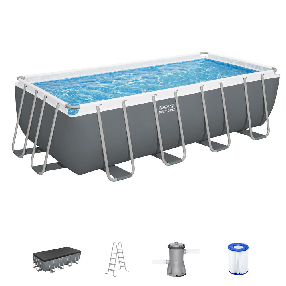 Bestway Swimming Pool Steel Frame Pool Set w/ Filter Pump Ladder Cover 488x244cm