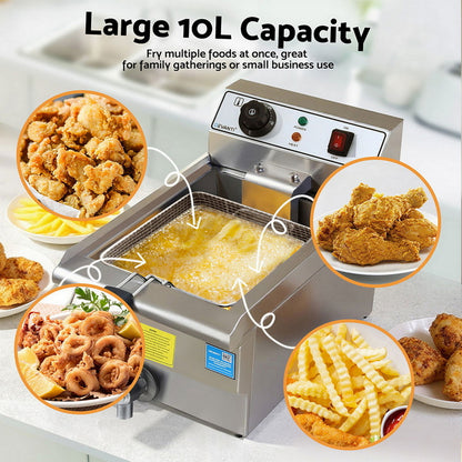 Devanti 3000W Electric Deep Fryer 10L Stainless Steel Fryer w/ Basket & Lid