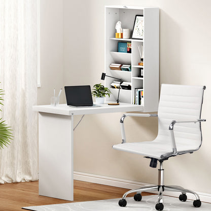 Artiss Computer Desk Office Chair Set PU Leather Wall Mount Foldable Table White