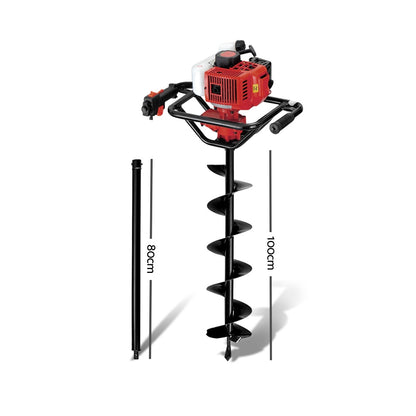 Giantz 92CC Post Hole Digger 200mm Petrol Drill Extension Bits