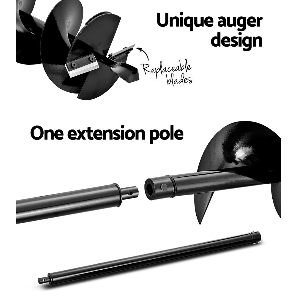 Giantz 92CC Post Hole Digger 200mm Petrol Drill Extension Bits