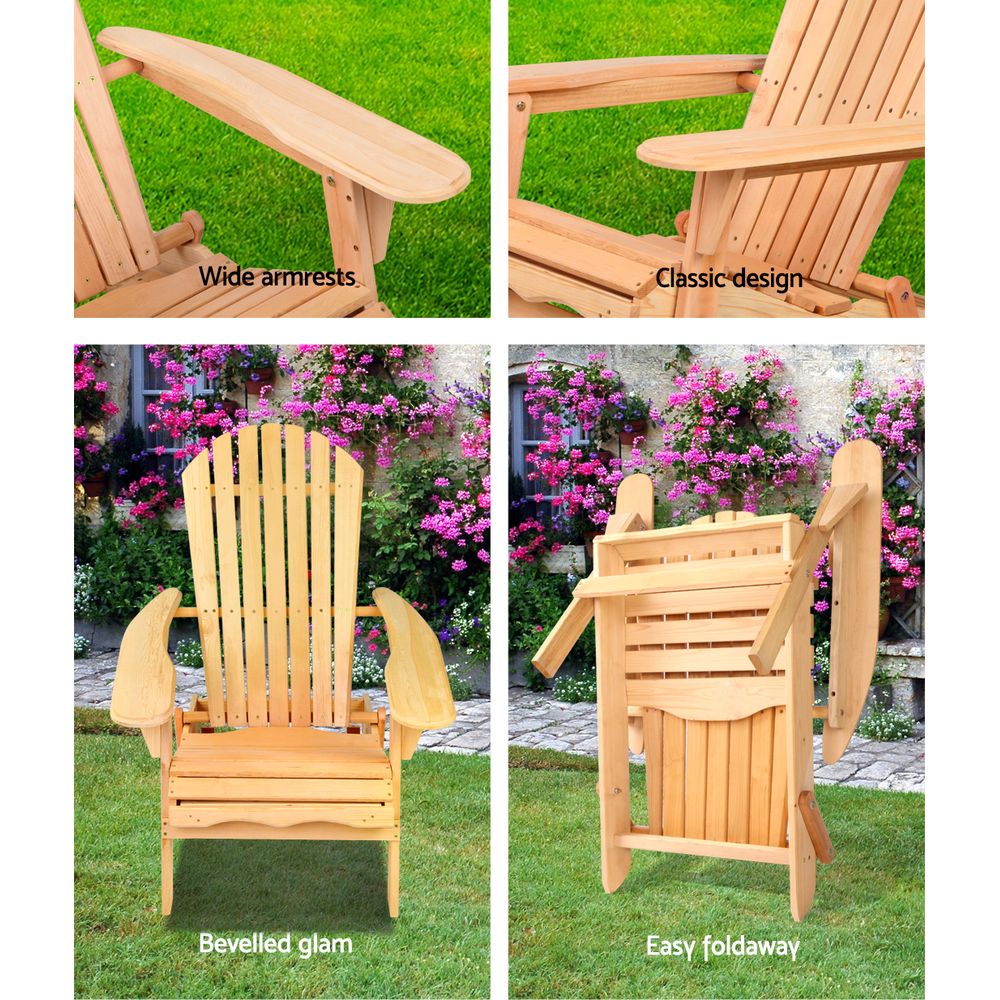 Adirondack Outdoor Chairs Wooden Beach Chair Patio Furniture Garden Natural