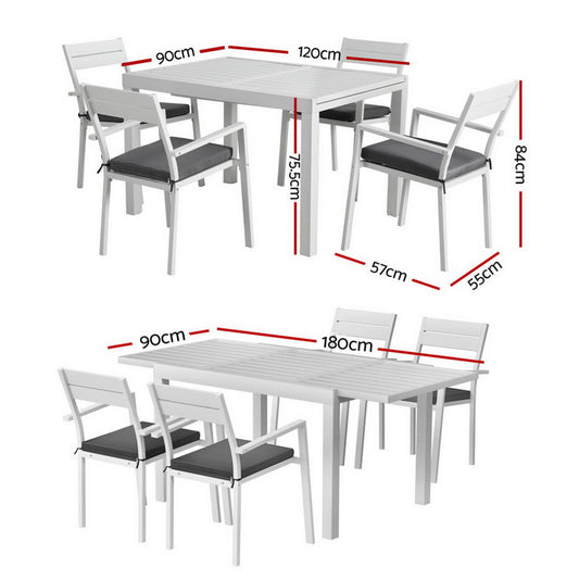 Outdoor Dining Set 5 Piece Aluminum Extendable Table Setting White
