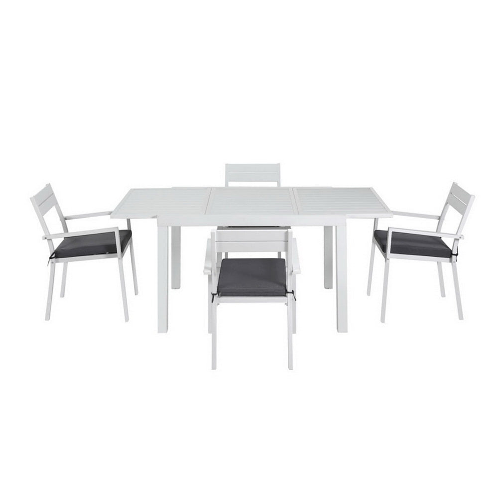Outdoor Dining Set 5 Piece Aluminum Extendable Table Setting White