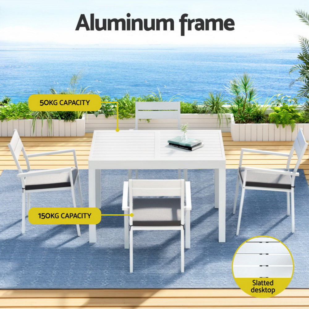 Outdoor Dining Set 5 Piece Aluminum Extendable Table Setting White