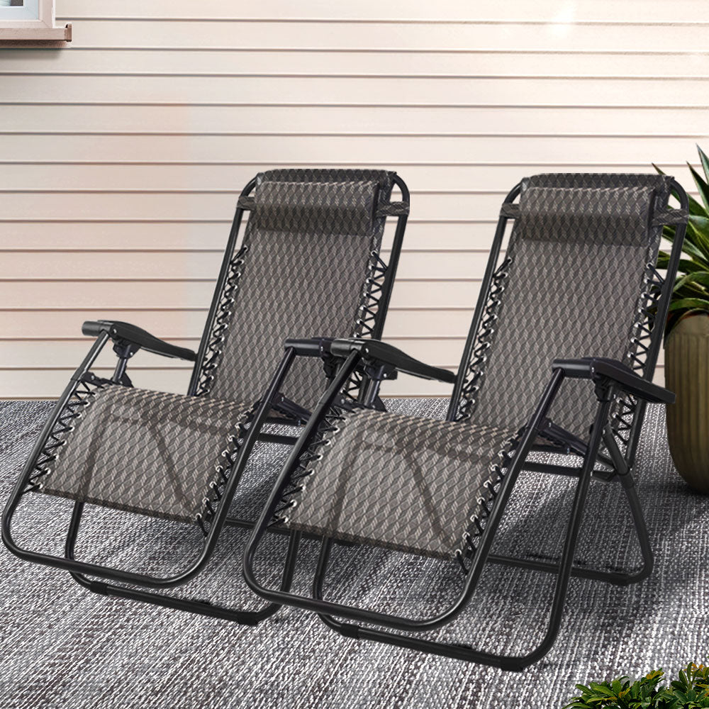 2PC Zero Gravity Chair Folding Outdoor Recliner Adjustable Sun Lounge Camping Grey