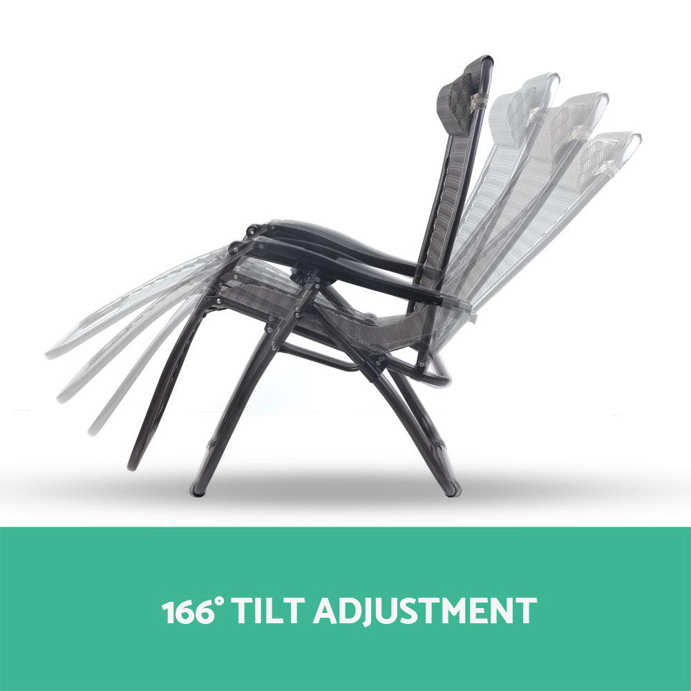 2PC Zero Gravity Chair Folding Outdoor Recliner Adjustable Sun Lounge Camping Grey