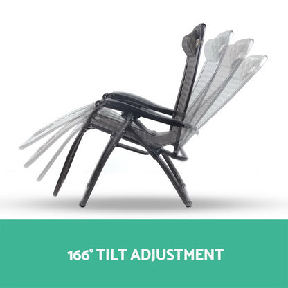 2PC Zero Gravity Chair Folding Outdoor Recliner Adjustable Sun Lounge Camping Grey