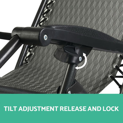 2PC Zero Gravity Chair Folding Outdoor Recliner Adjustable Sun Lounge Camping Grey