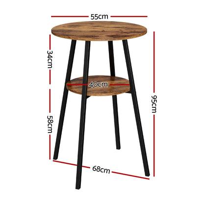 Artiss Industrial Bar Table with 2-Tier Organizer Weather-Resistant MDF Top Steel Frame