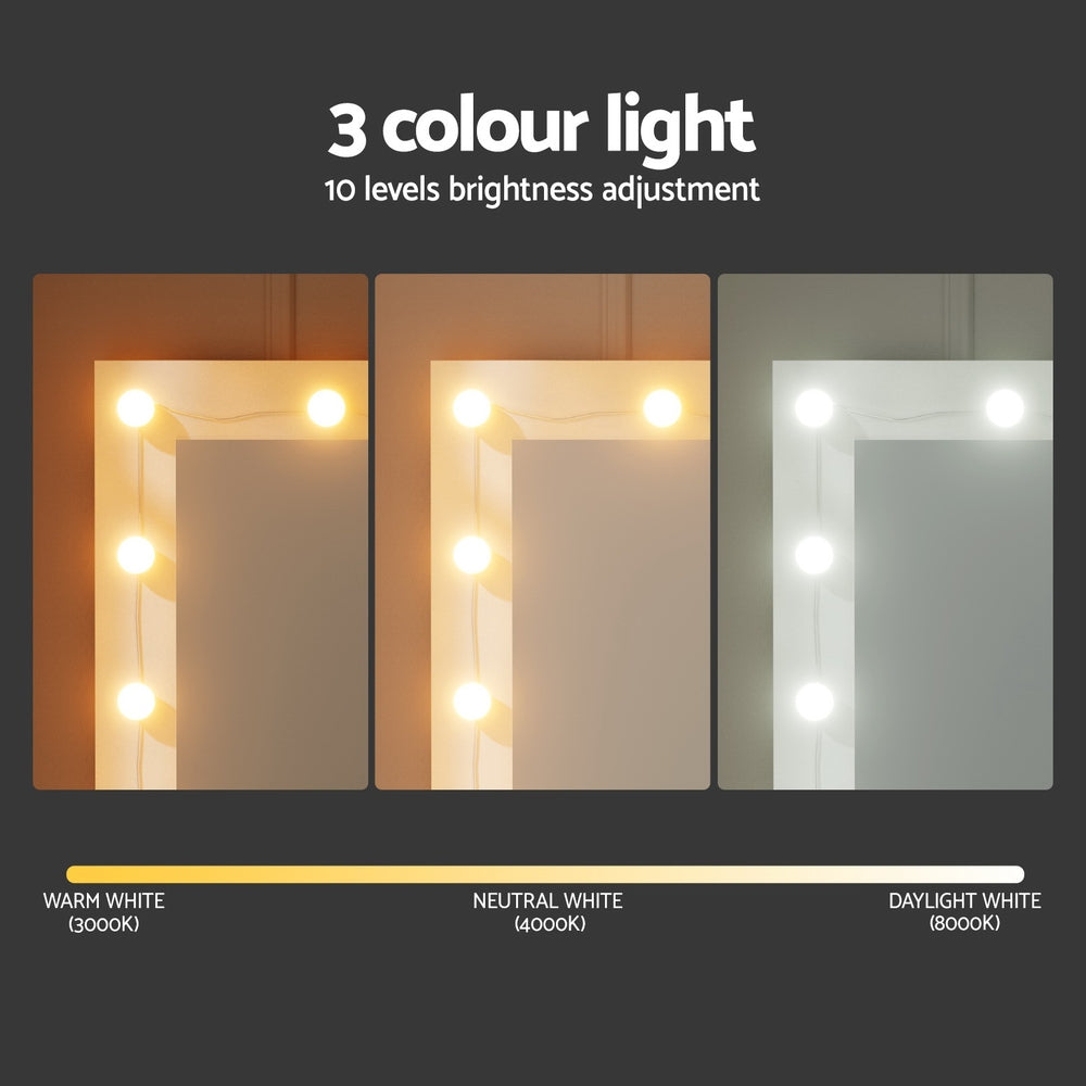 Artiss Dressing Table Vanity Desk Set Stool 10 Led Bulbs White