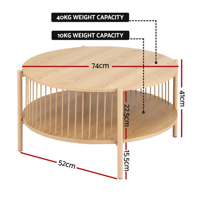 Artiss Coffee Table 2-Tier Round Wood