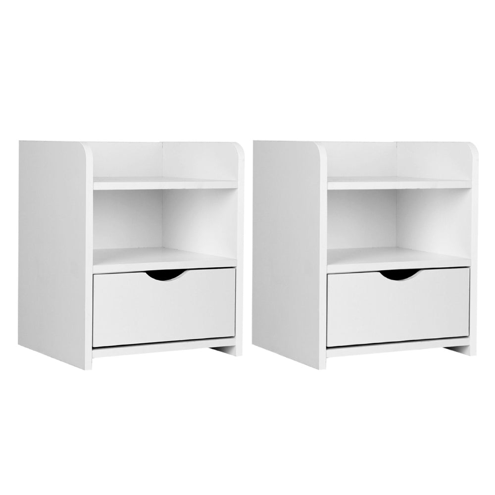 Artiss 2X Bedside Table 1 Drawer with Shelf - FARA White