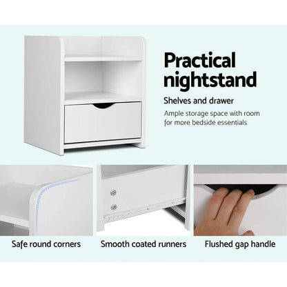 Artiss 2X Bedside Table 1 Drawer with Shelf - FARA White