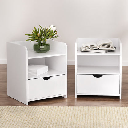 Artiss 2X Bedside Table 1 Drawer with Shelf - FARA White
