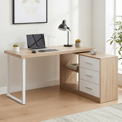 Artiss Computer Desk Swivelling L shape Home Office Storage Cabinet Oak