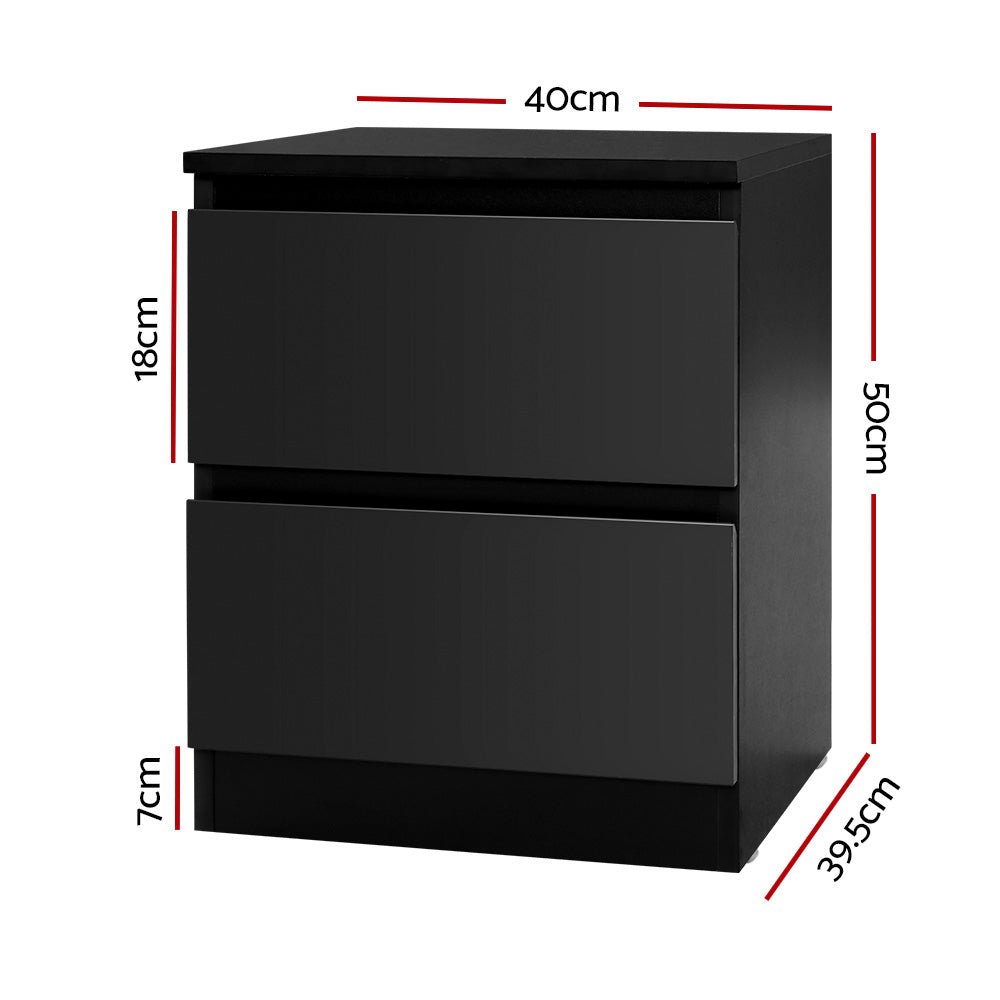 Artiss 2x Bedside Table 2 Drawers - PEPE Black