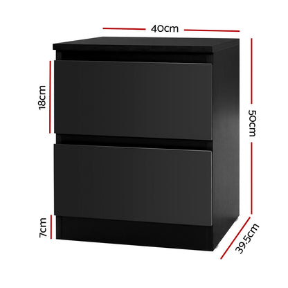 Artiss 2x Bedside Table 2 Drawers - PEPE Black