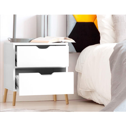 Artiss 2X Bedside Table 2 Drawers - BODEN White