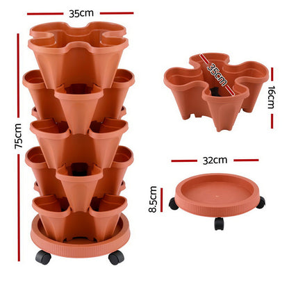 5-Tier Vertical Garden Bed Stackable Planters - Red