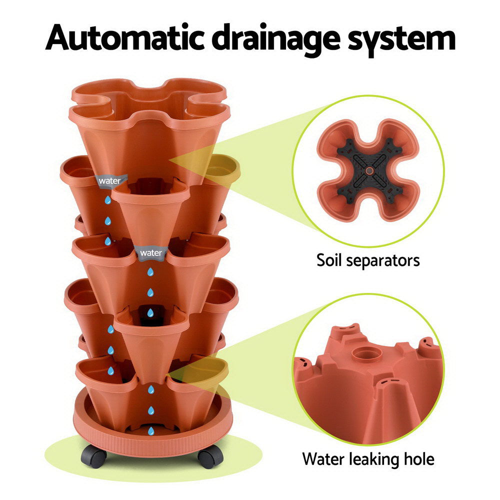 5-Tier Vertical Garden Bed Stackable Planters - Red