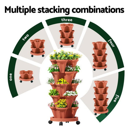 5-Tier Vertical Garden Bed Stackable Planters - Red