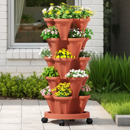 5-Tier Vertical Garden Bed Stackable Planters - Red