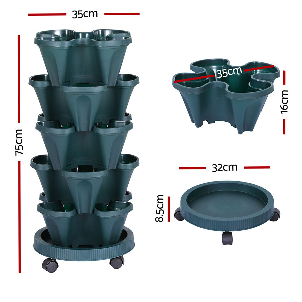 5-Tier Vertical Garden Bed Stackable Planters - Green