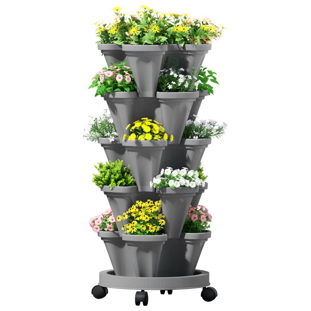 5-Tier Vertical Garden Bed Stackable Planters - Grey