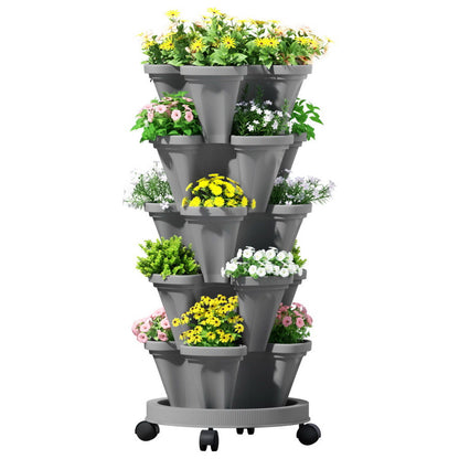 5-Tier Vertical Garden Bed Stackable Planters - Grey