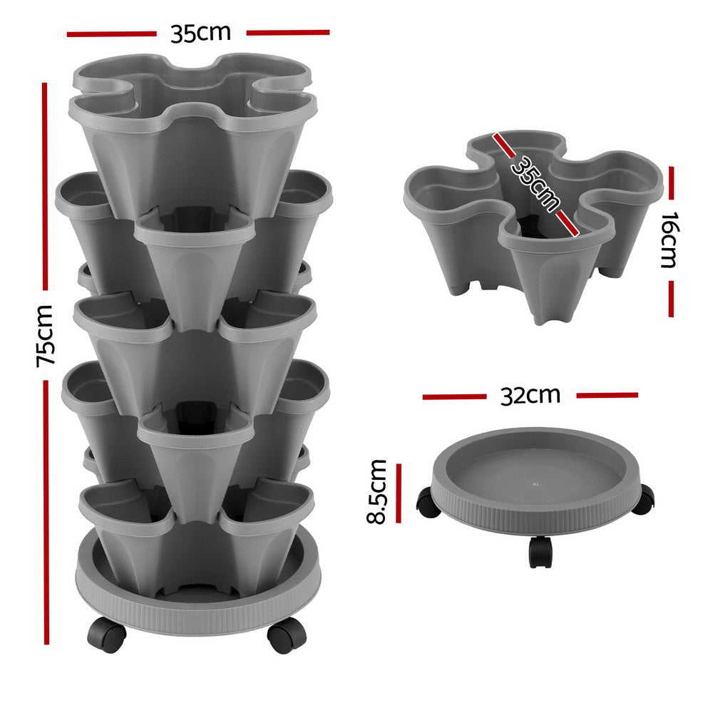 5-Tier Vertical Garden Bed Stackable Planters - Grey