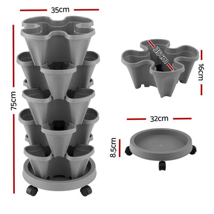 5-Tier Vertical Garden Bed Stackable Planters - Grey
