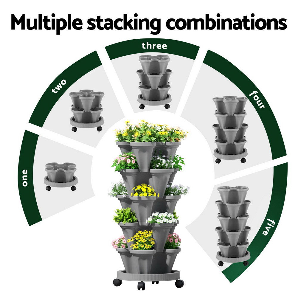 5-Tier Vertical Garden Bed Stackable Planters - Grey