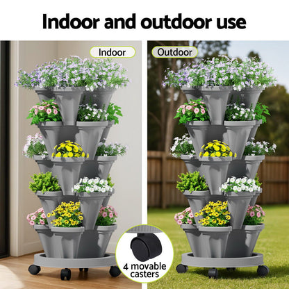 5-Tier Vertical Garden Bed Stackable Planters - Grey