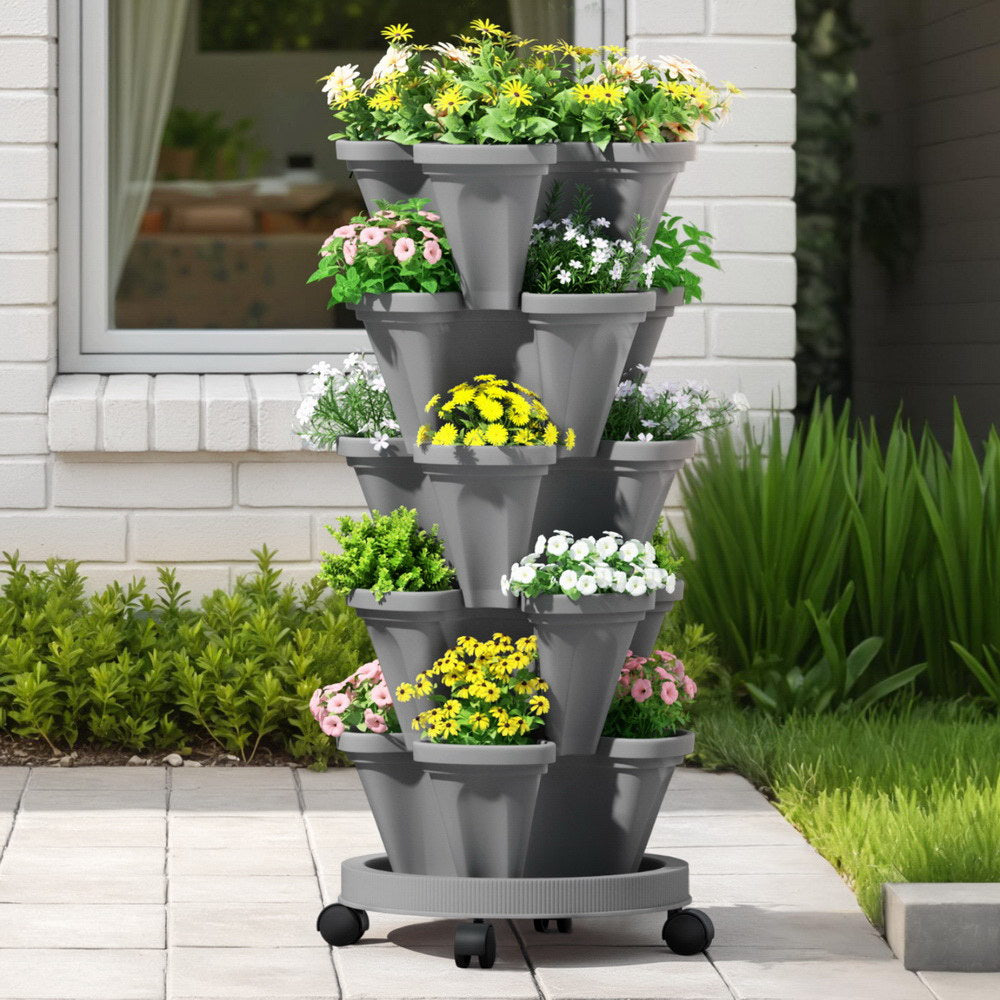 5-Tier Vertical Garden Bed Stackable Planters - Grey