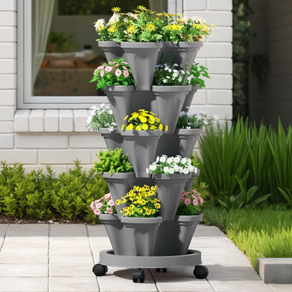 5-Tier Vertical Garden Bed Stackable Planters - Grey
