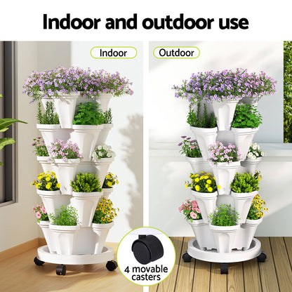 5-Tier Vertical Garden Bed Stackable Planters - White