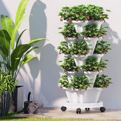 5-Tier Vertical Garden Bed Stackable Planters - White