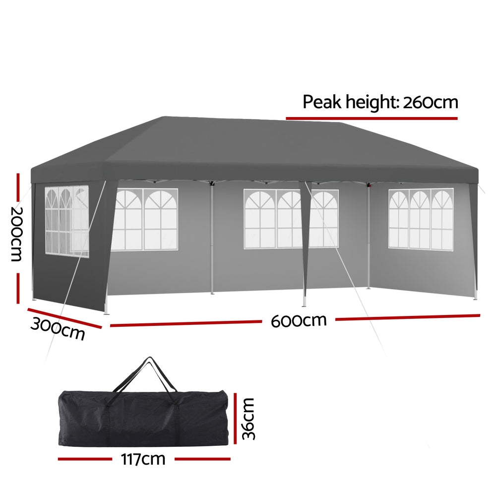 Gazebo 3x6m Pop Up Marquee Wedding Party Outdoor Camping Canopy Grey