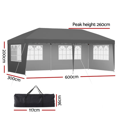 Gazebo 3x6m Pop Up Marquee Wedding Party Outdoor Camping Canopy Grey