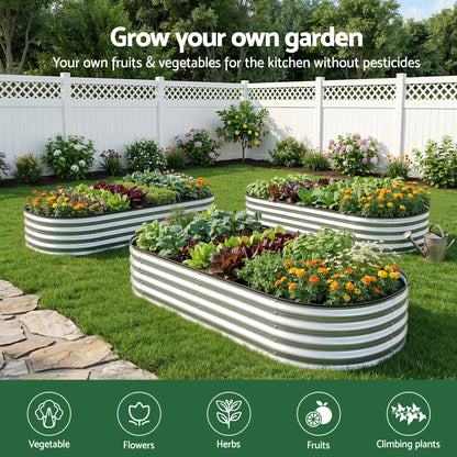 Green Fingers Raised Garden Bed Galvanised Oval Metal Planter Box Large Outdoor 120x60x30cm Silver