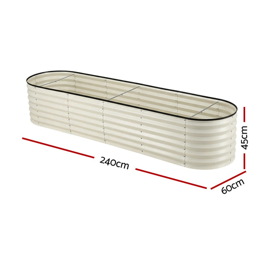 Green Fingers Oval Raised Garden Bed Galvanised Planter Box Rust Resistant 240x60x45cm White