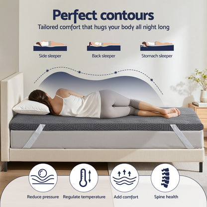 Giselle 8cm Memory Foam Mattress Topper Gel Dual Layer Foam Bamboo King Single