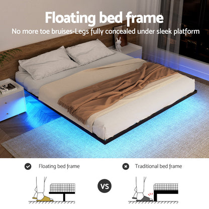 Artiss Floating Metal Bed Frame with Smart LED Lights - King
