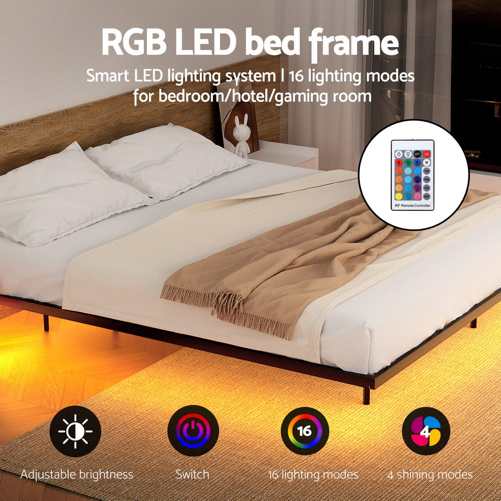 Artiss Floating Metal Bed Frame with Smart LED Lights - King