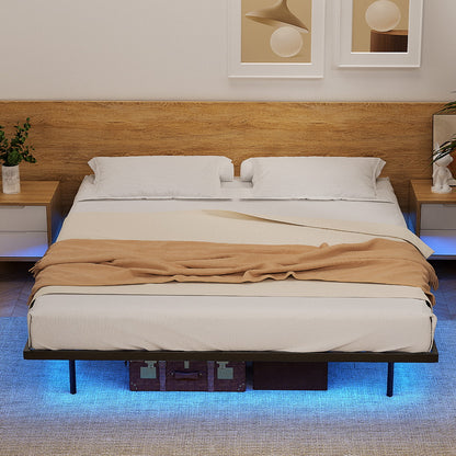 Artiss Floating Metal Bed Frame with Smart LED Lights - King