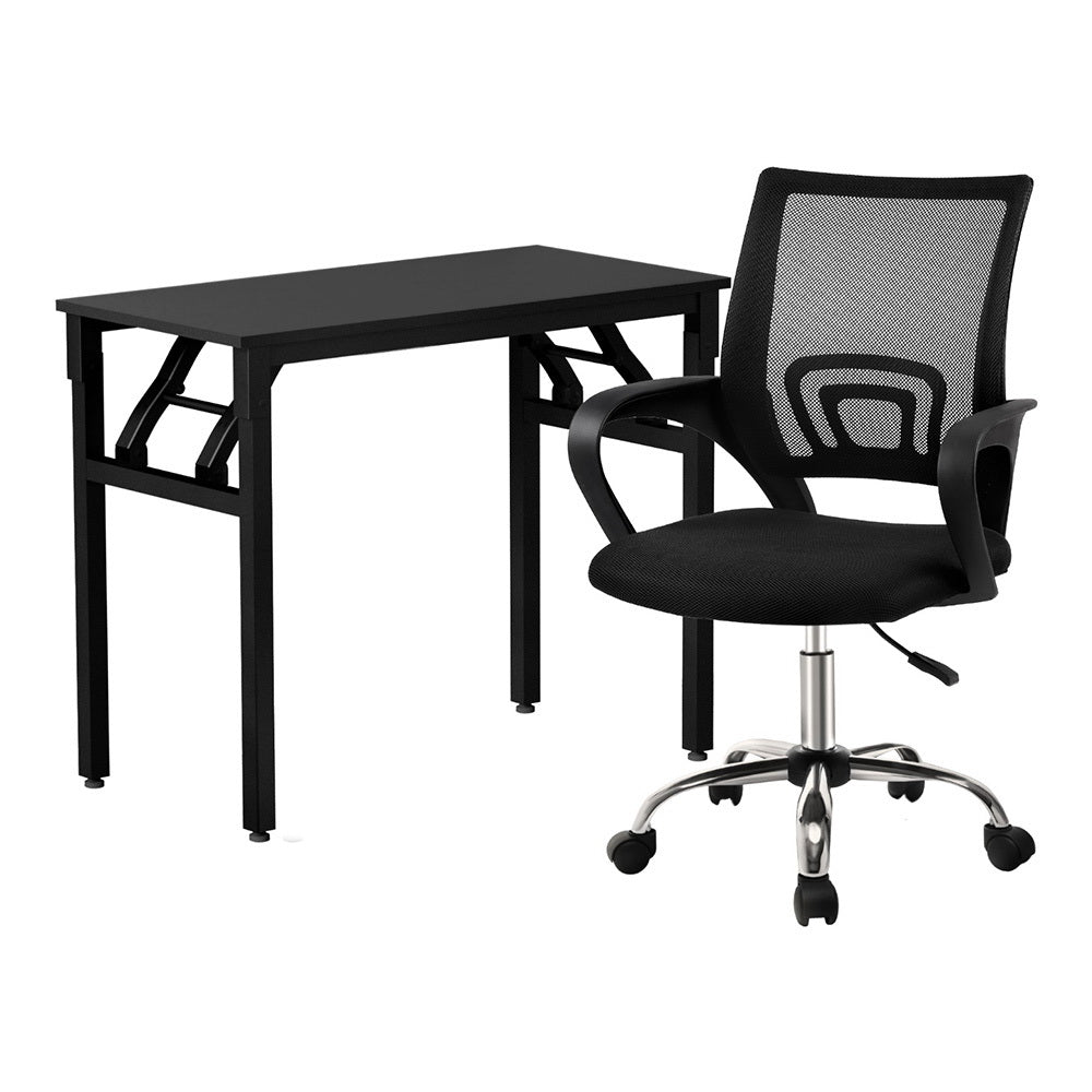 Artiss Computer Desk Mesh Office Chair Set Foldable Home Study Table Black