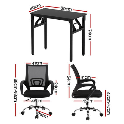 Artiss Computer Desk Mesh Office Chair Set Foldable Home Study Table Black