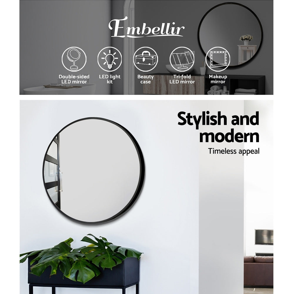 Embellir 2 Wall Mirror Makeup 50cm Home Decor Framed Mirrors Bathroom Round Black